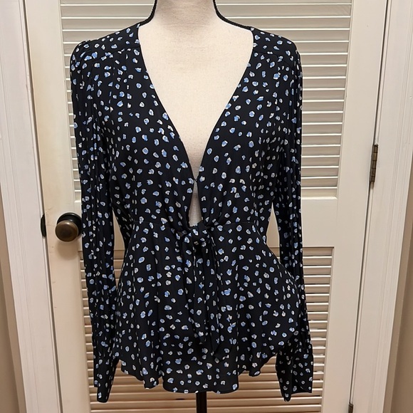 2. Sanctuary Ella Blouse in Navy with Front Tie - Picture 6 of 15